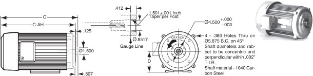 Hollow Shaft C30 Motors 3 Phase - 4 POLE 1750 / 1450 RPM